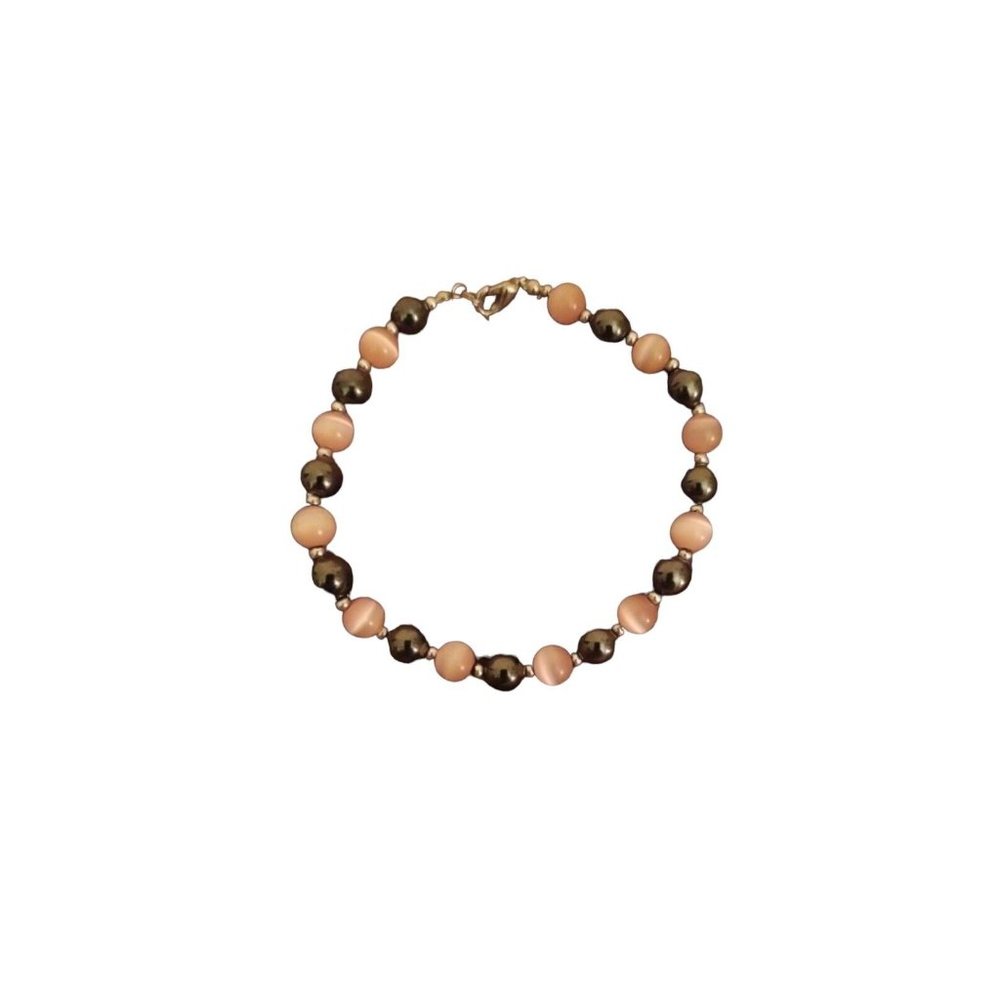 Cats Eye Pink/Black Anklet 10 Inches